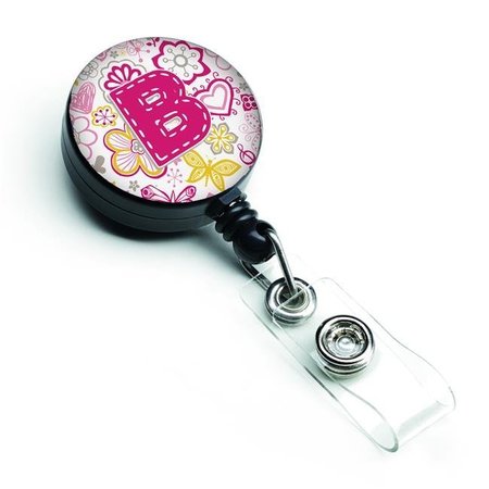 CAROLINES TREASURES Carolines Treasures CJ2005-BBR Letter B Flowers & Butterflies Pink Retractable Badge Reel CJ2005-BBR